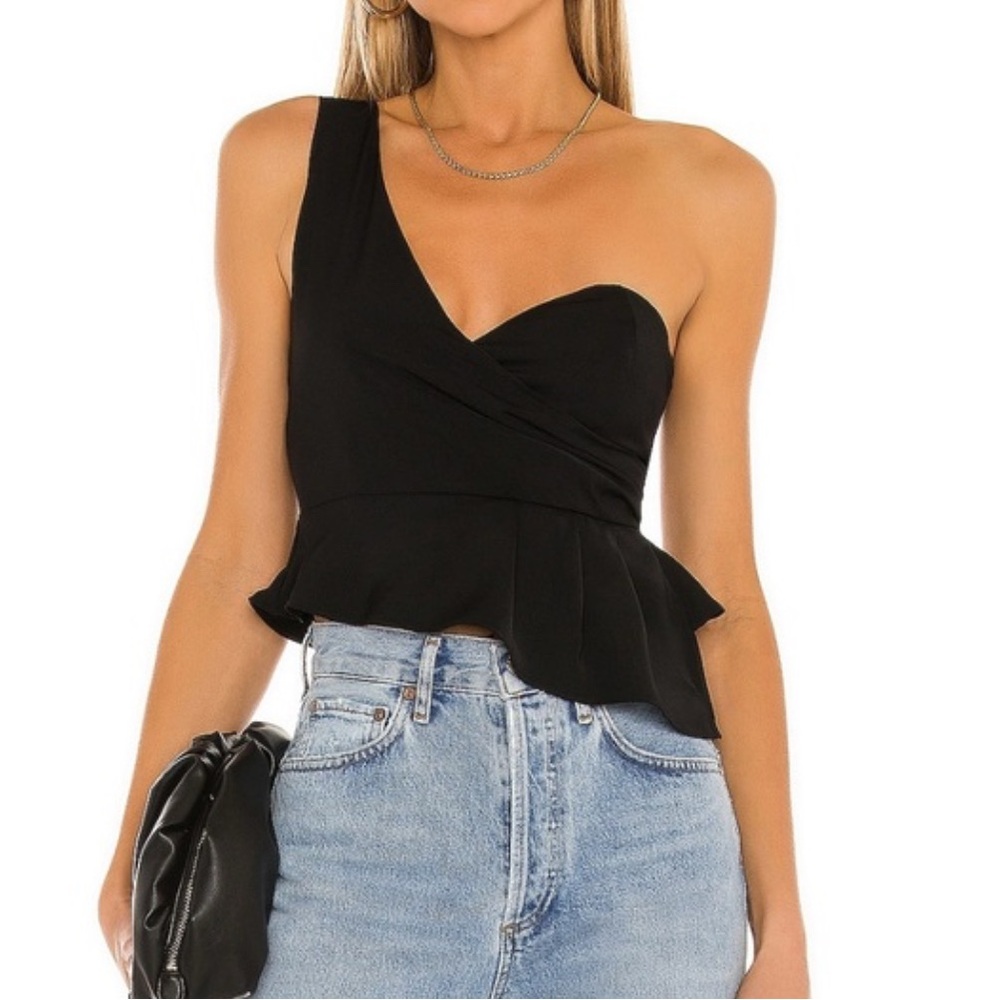 Superdown “Karlie” Black One Shoulder Peplum Top Size XS (NWOT)